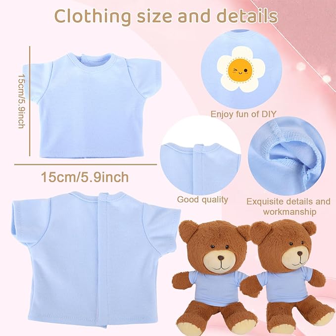 8 - Pack Light Blue Blank T - Shirts for 17 - 18 Inch Bears | Thick DIY Stuffed Animal Canvas Clothes (Blue)