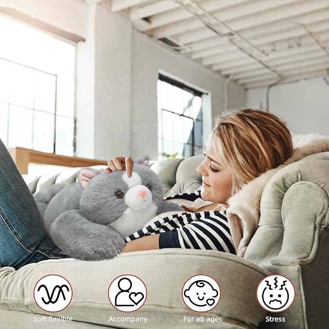 NiuniuDaddy 23.6" | 5 Pounds Grey Cat Weighted Stuffed Animals, Cute Weighted Plush Pillow Comfort Big Large Weighted Pillow Plushies Gifts for Kids & Adults, Include Bag, Stickers, Card on Valentine