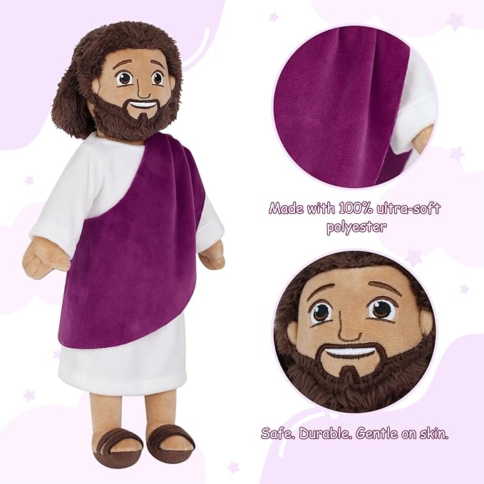 Apragaz 13" Jesus Plush Doll, Jesus Plushies for Kids, Soft & Comfort Christian Toy, Christian Faith Plushie Faith-Based Gift for Boys Girls, Sunday School, Bible Learning, Easter & Christmas(Purple)