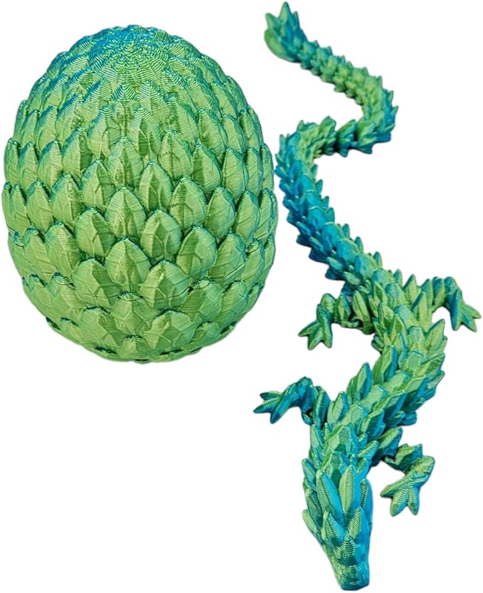 Surprise Dragon Egg Articulating Gemstone Dragon Fidget Figurine - 3D Printed Dragons Flexible ADHD, Autism, Relief Anxiety - Articulated Joints (Blue Yellow)