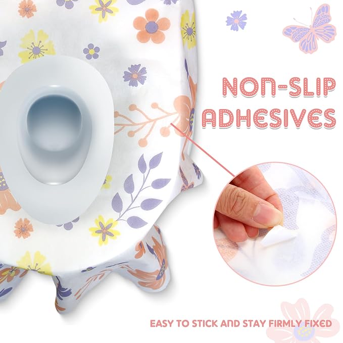 Preboun 40 Pack Toilet Seat Covers Disposable for Kids Extra Large Waterproof Toilet Seat Covers Toddler Potty Training Liners Individually Wrapped for Travel Public Restroom Essentials, Flower Design