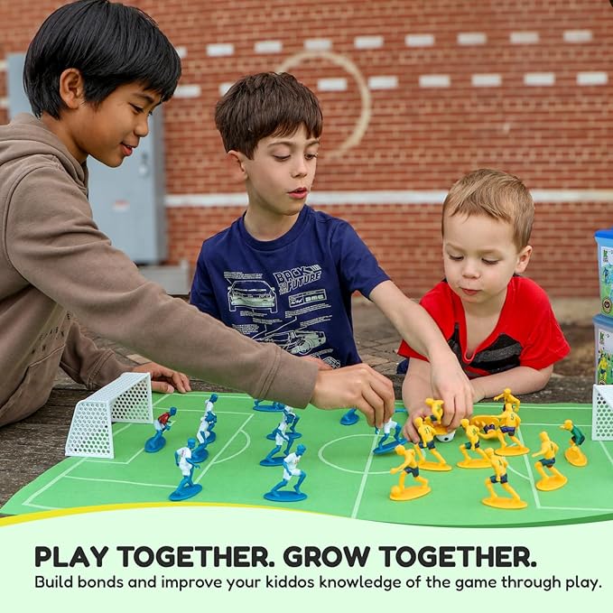 Kaskey Kids Soccer Guys, Navy Black vs. Blue White, 27 Pieces in Each Set, Includes 2 Teams, Accessories, and Travel Storage Case, Nostalgic Sports Action Figures for Imaginative Play, Ages 3 and Up