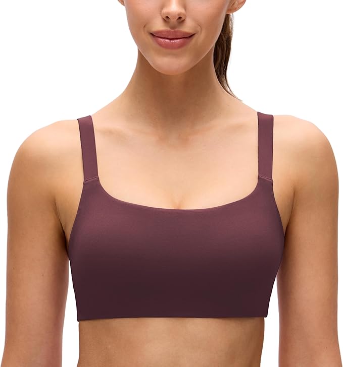 CRZ YOGA Butterluxe Adjustable Wide Strap Sports Bras for Women - Square Back Padded Scoop Neck Yoga Top