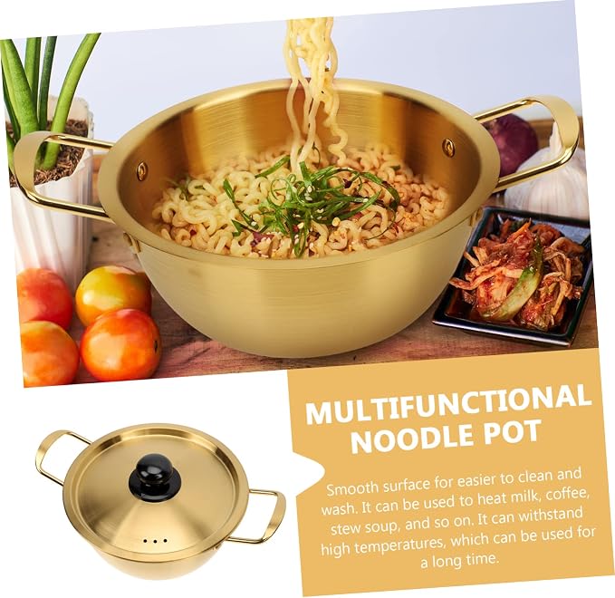 Ciieeo 1 Set Stainless Steel Instant Noodle Pot Seafood Noodle Pot Non Stick Cookware Korean Ramen Stainless Cookware Boiling Small for 1 Person Breast Milk Binaural