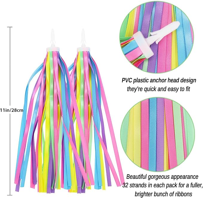 PLATT Kid's Bicycle Handlebar Streamers Colorful Ribbons Tassel for Girls Boys Bicycle Handlebar Scooter Handgrip (macaron1Pair)