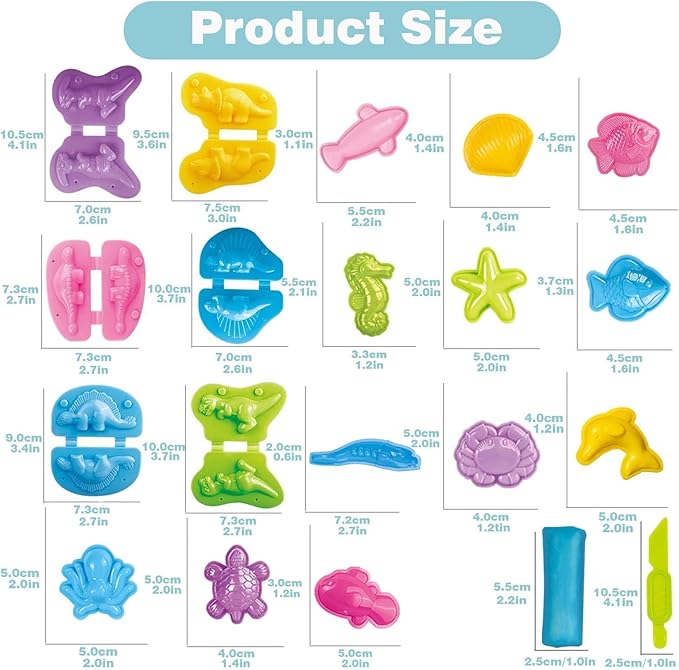 Unleash Creativity with 18 Unique Dino and 0cean Molds Dough Toys Dough Accessories Set Whit 10 .Ideal as a Gift for Kids Aged 3-4-8 Years