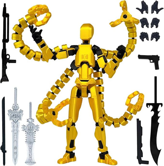 Already Assembled T13 Action Figure Accessories,T13 Multi-Jointed Movable,for Collectors Desktop Decorations t-13 Movability 3D Printed Toys (Golden, 5.5 Inch)