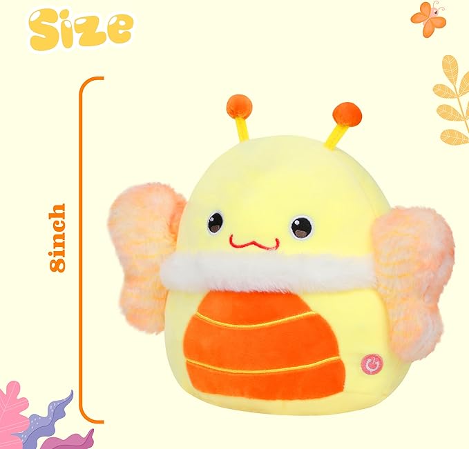 Easfan LED Butterfly Plush Pillow Soft Yellow Plush Toy Cute Stuffed Animal Home Room Decoration Birthday Get Well Gifts for Kids Toddlers