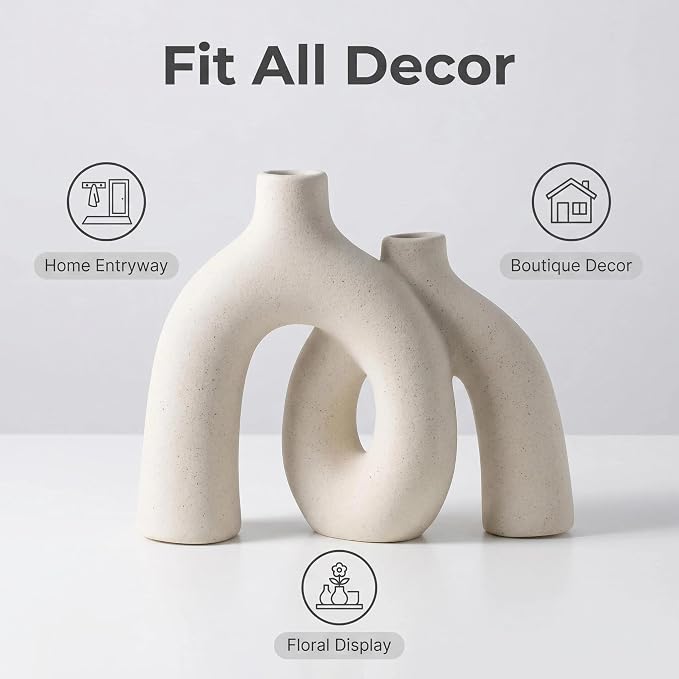 CEMABT Modern Nordic Boho Vase Set - Elegant Beige Matte Ceramic Vase for Living Room, Bookshelf, Mantel, Entryway Table & Console Decor | Home Decor Shelf Decorations Easter Gift