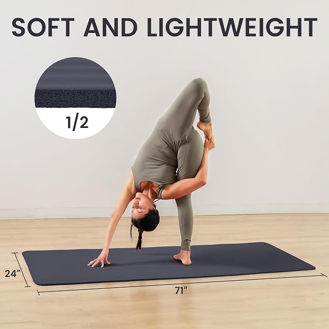Peekabu 1 or 1/2 Inch Yoga Mat Thick Exercise Workout Mat with Extra Carry Strap Non-slip Fitness Mat Gym Pilates Mat for Stretching & Floor Home Workout Outdoor Training