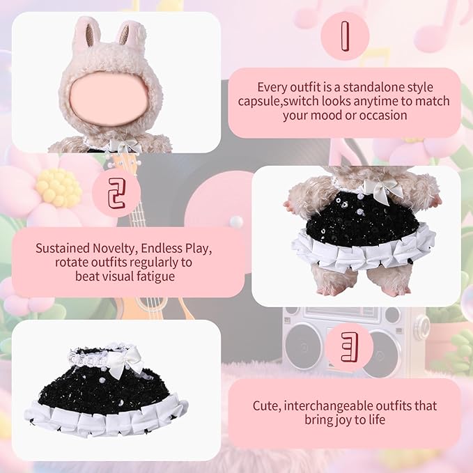 Coolcandy 17cm Doll Clothes, Fashionable Dolls Outfit with Accessories Suit, Stylish Adorable Dolls Clothes Set, Soft Fabric, Detailed Stitching(Doll Not Included)