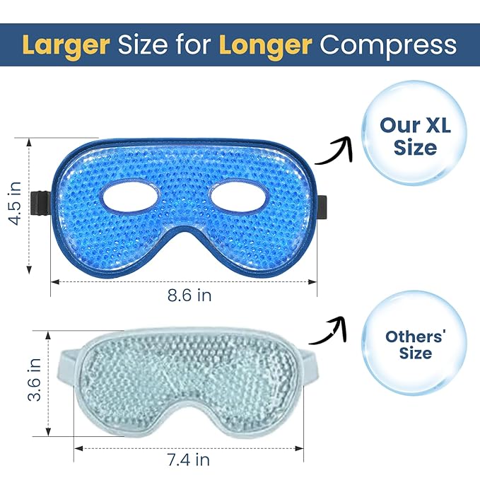BeeVines Gel Eye Mask, 2 Pack XL Jumbo Size Cooling Ice Masks for Puffy Eyes for Men & Women, Cold & Warm Compress for Post Surgery, Puffiness, Allergies, Sinuses & Migraines Treatment(Navy Blue)