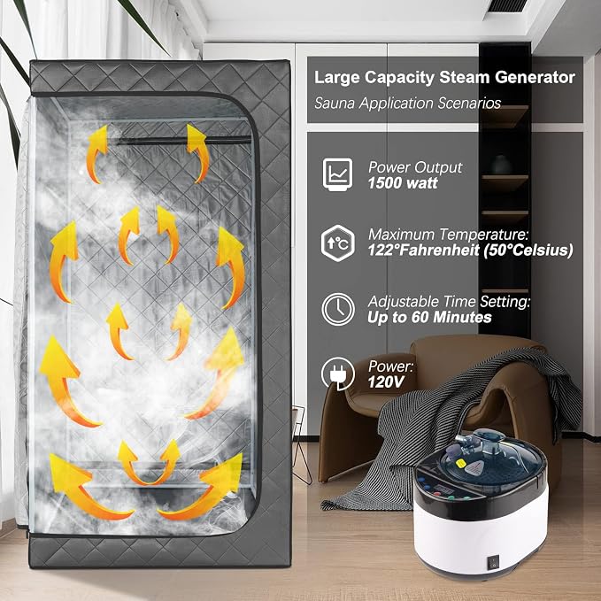 4L Large Capacity Home Sauna Steamer, Portable Steam Generator with Protection for Home Spa, Lightweight Stainless Steel Pot with Timer&Gear Display for Relaxation, with Remote Control
