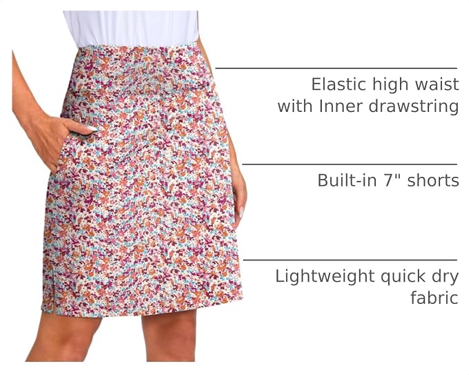 Women's 20" Knee Length Skorts Skirts UPF50+ Athletic Tennis Golf Skirt for Women Casual Summer Skirts