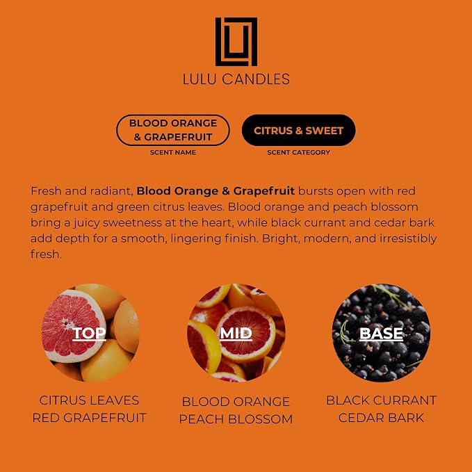 Lulu Candles | Blood Orange & Grapefruit | Luxury Scented Soy Jar Candle | Hand Poured in The USA | Highly Scented Long Lasting (9 Oz.)