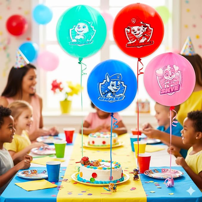 12-Pack Paw Patrol Balloons Set - Bundle with 12 Decorative Punch Balloons Featuring Chase, Marshall, Skye, Everest Plus Stickers, More | Paw Patrol Decoration for Parties