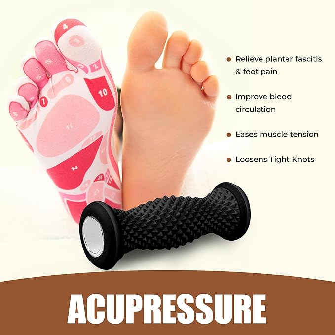 Foot Massager Roller - Portable | Arch & Plantar Fasciitis Relief Tool - Deep Tissue Muscle Massage Roller for Feet,Carf, Heel Pain