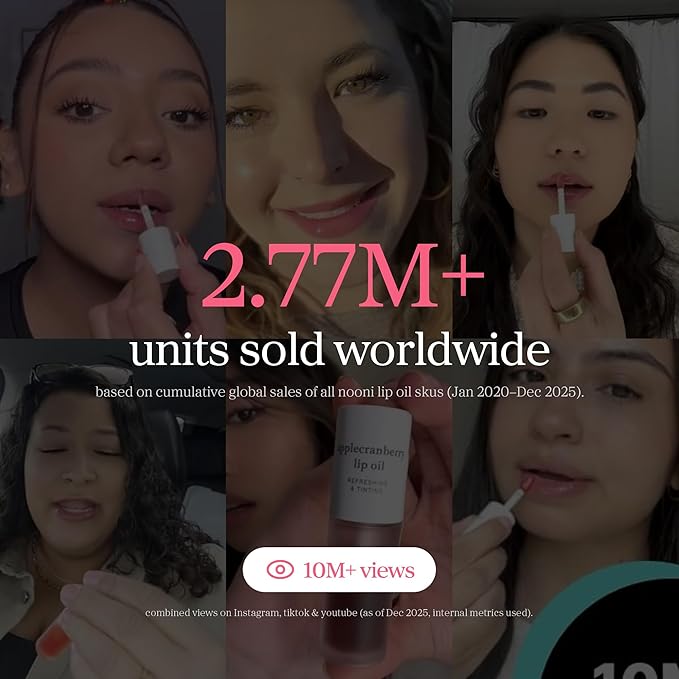 NOONI Korean Lip Oil - Applecherry | Long-Lasting, Moisturizing, Plumping, Revitalizing for Dry Lips, Waterproof, No Peel Off, Hydrating, Stocking Stuffers, Trendy Stuff, 0.12 FL Oz