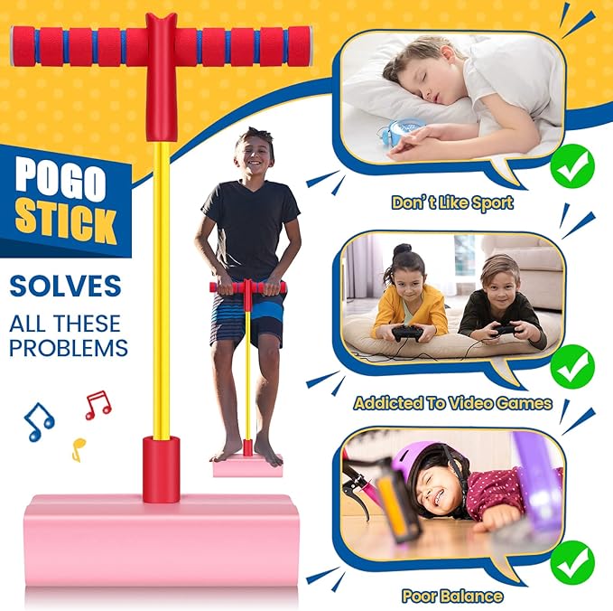 4 Pcs Pogo Stick Foam Pogo Jumper for Kids Foam Pogo Jumper Pogo Stick Toy Fun and Safe Jumping Stick for Teens Adults Outdoor Indoor Sports Gift,Makes Squeaky Sounds and Squeaks with Each Hop