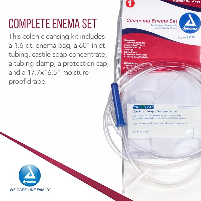 Dynarex Enema Kit - Ready-to-Use Disposable Enema Bag Kit for Colon Cleansing, Digestive Issues, Constipation Relief - 1.6 Quarts, 50 Sets per Bulk Case