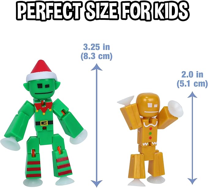 Zing StikBot Christmas Crew Pack - Includes 7 StikBots and 1 Set of Accessories, New Christmas Themed Stop Motion Animation Toy Set