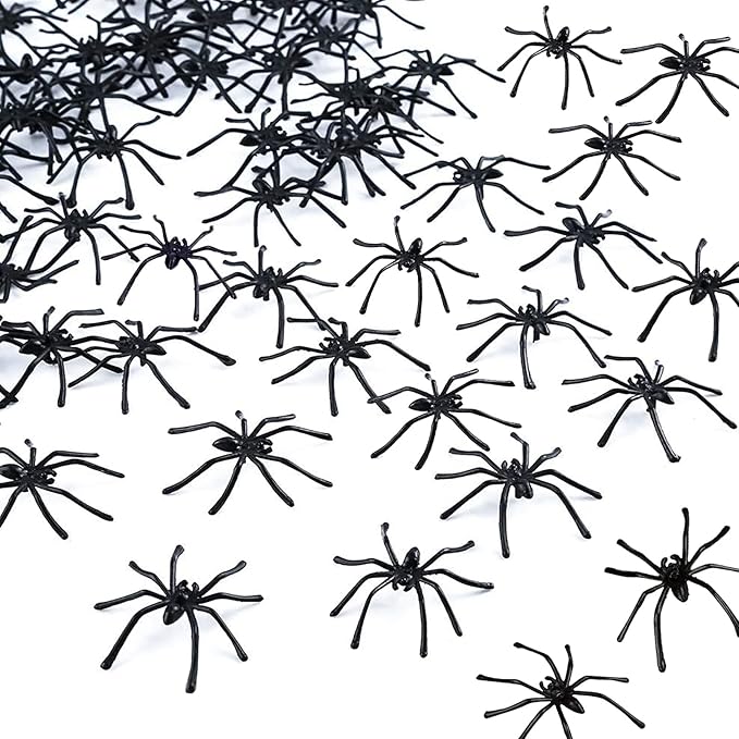 BAINFE 100PCS Plastic Spiders Halloween Realistic Spiders Black Fake Spiders Small Spider Toys for Prank Haunted House Halloween Party Supplies