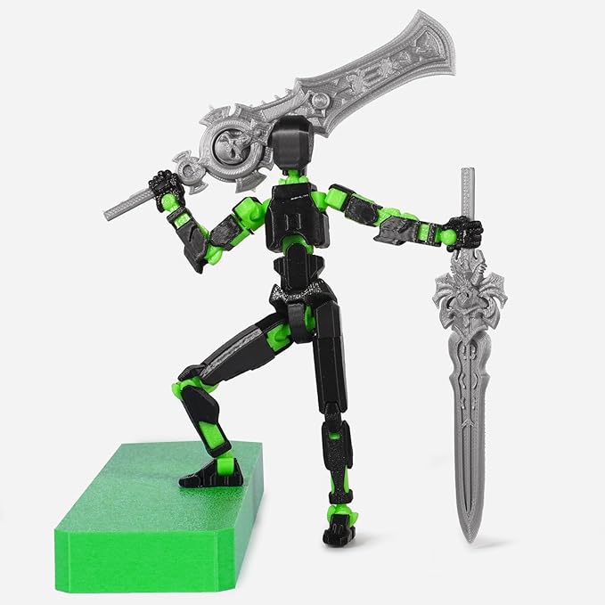 Dummy13 Action Figure Set | Pre-Assembled 3D Printed Titan and Robo Figures | Highly Articulated Robot Toys with Interchangeable Accessories | Perfect for Collectors and Hobbyists (Black Green)