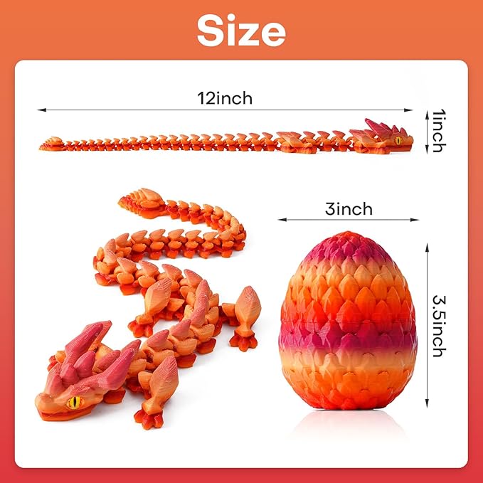 FYEFKJSA 3D Printed Dragon Eggs with Dragon Inside - 12Inch,Articulated Fidget 3D Printed Animals, Interesting Decorative Gift, Easter Basket Essentials Stuffers (Random Twilight Mountain Range)