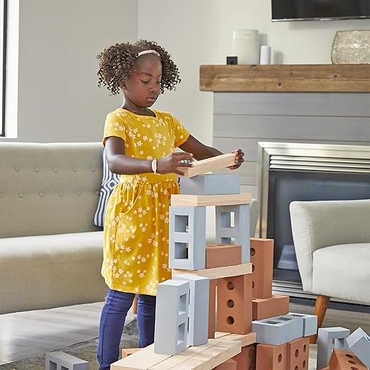Excellerations 8 x 4 x 2-1/2 inches Indoor/Outdoor Realistic Jumbo Foam Masonry Bricks and Foam Wood Planks, Set of 44, Preschool Educational Toy, Supports STEM, Ages 2 Years and Up