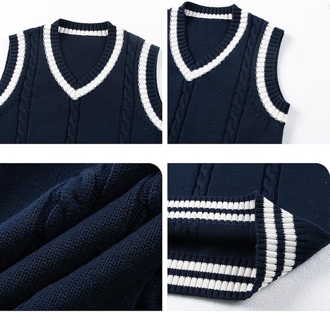 jinghuiyue Women’s V Neck Sweater Vest School Uniform Solid Color Sleeveless Knit Sweaters Pullover Tank Tops