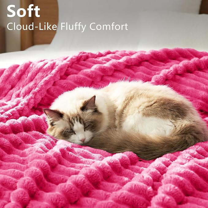 HIMEET Hot Pink Twin Blanket for Bed, 300GSM Ribbed Fleece, 60 x 80 Inches | Ultra Soft Flannel, All-Season Lightweight Warmth, Bed Layering Pick & Dorm Essential, Gift for Men & Women, Machine Washable
