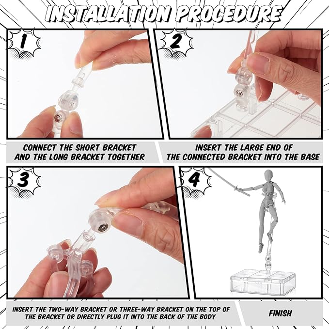 Meooeck 4 Sets Action Figures PVC Body Artists Model posable Drawing Mannequin for Painting, Sketching, Collection Gifts, Home Office Desk Decoration(Gray)