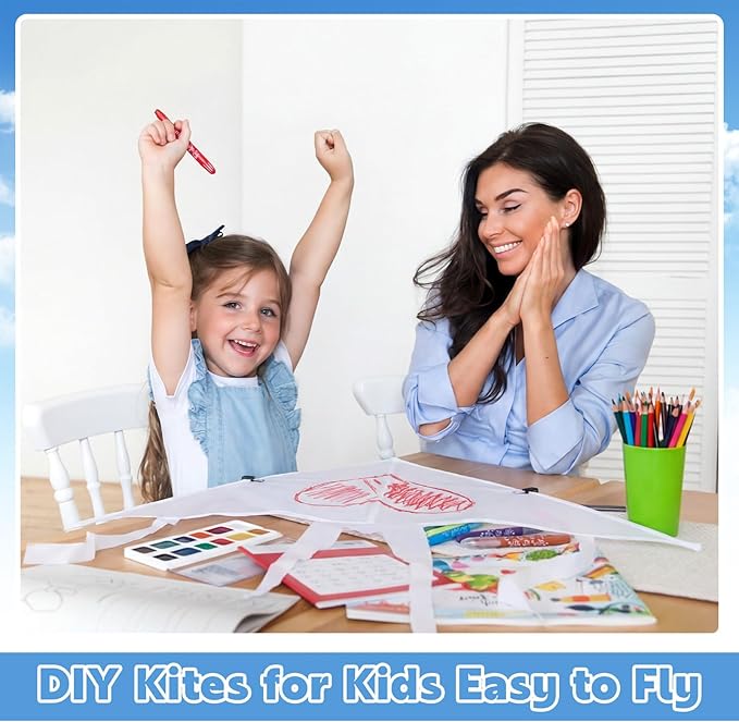 Syhood 64 Pcs DIY Kites for Toddler Kids Making Kit 20 Inch Summer Decorating Coloring Kites with String Making Craft Kits for Outdoor Game and Activities