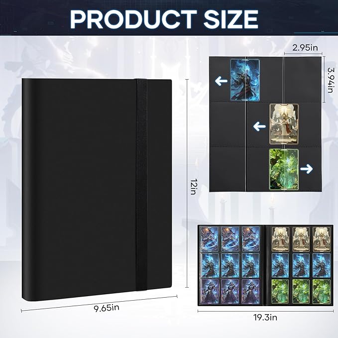 Trading Card Binder 9 Pocket, 360 Pockets Collectible Trading Card Album, Sports Card Binder for Standard Cards, Side Loading Card Folder for MTG Sports Baseball TCG Football Basketball Cards Black