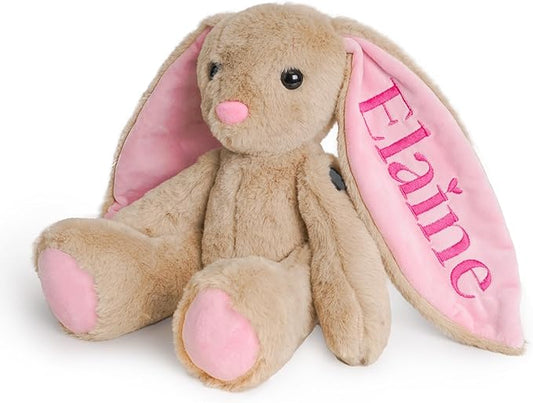 Custom Plush Bunny Toys with Child's Name, Embroidered Bunny Stuffed Animals for Baby Toddlers, Personalized Birthday Gifts for Baby Girls Boys Newborns (Brown)