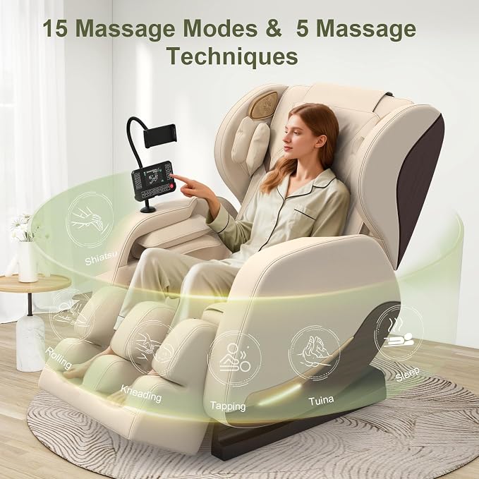 2026 Massage Chair Full Body, Zero Gravity Massage Chair Recliner with 14 Fixed Rollers, 8 Airbags, Foot Massage, Lumbar Heating, Touch Screen, Bluetooth Speaker & Ambient lighting for Lover, Parents