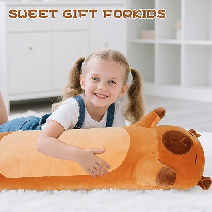 33 Inch Cute Capybara Stuffed Animal, Big Capybara Plush, Long Body Pillow for Bed Decor, Kawaii Plushies Birthday Gift for Kids Boys Girls Adult