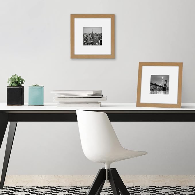 Americanflat 8x8 Picture Frame with Shatter-Resistant Glass - Use as 4x4 Frame with Mat or Display 8x8 Photo Without Mat - Signature Collection - Square Frames for Tabletop and Wall - Dark Oak | Shatter-resistant glass, wall or tabletop display with in...