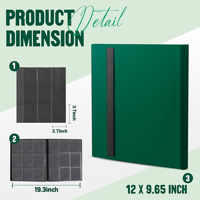 Card Binder 9-Pockets,Trading Card Binder,20 Pages, 360 Card Capacity Collection Binder, Card Folder for MTG, TCG, Game Cards & Sports Cards (Green)
