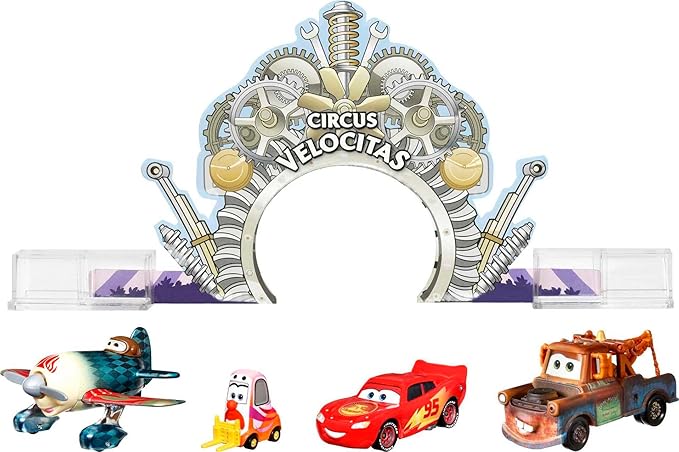 Disney Cars On The Road Showtime Story Pack with Road Trip Lightning McQueen, Mater, Circus Stunt Performer, and Biplane