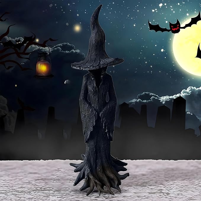 Cracker Barrel Tree Witch Statue – Halloween Resin Figurine | Retro Magician Decor | Dark Fantasy Ornament | Nib Festival Collectible (Witch 11in)