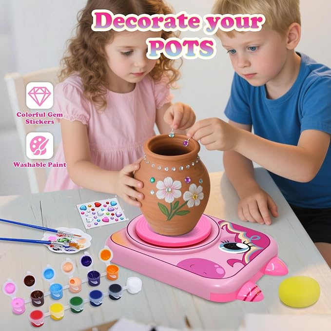 Pottery Wheel for Kids, Girls Arts and Crafts Toys for Kids Ages 8-12,Pottery Craft Kit with 3 Pack Air-Dry Clay, Art Supplies for Kids Toys Girls Birthday Gift for 6 7 8 9 10 11 12+ (Pink)