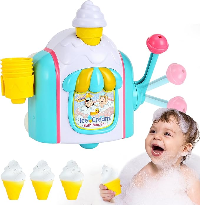 Bath Toys for Kids Ages 3-5, Ice Cream Bath Machine, Bubble Bath Toy, Ice Cream Foam Maker Bathtub Toy with Anti-Slip Buckle Not Fall, Bathtub Shower Toys for Toddlers Ages 6-12-18 Month
