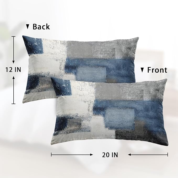 Emvency Throw Pillow Covers Set of 2, 12 x 20 Inch, Abstract Modern Blue | Gray Painting Outdoor Decorative Square Pillow Cases Couch Cushion Case for Couch Bed Sofa Living Room Home Decor