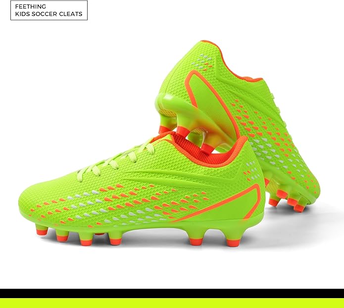 Kids Soccer Cleats for Boys and Girls - Lightweight Firm Ground Football Shoes with Plastic Studs for Natural Grass Play