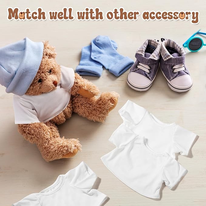 6 Pcs Sublimation Stuffed Bear Shirt Clothes Fit 8-12 Inch Stuffed Animal Blank Plush Bear Tshirts Tee Shirt for DIY Make Unique Stuffed Doll Outfit