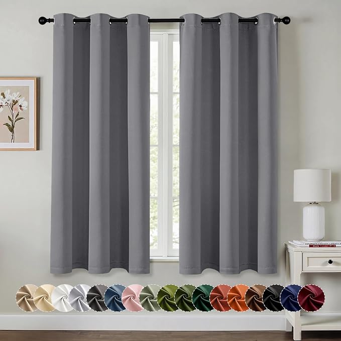 MIULEE Blackout Curtains for Bedroom 2 Panels 40 x 63 Inch Long Light Gray | Thermal Insulated, Living Room Darkening Grommet Drapes, Noise Reducing, Light Blocking Window Treatments