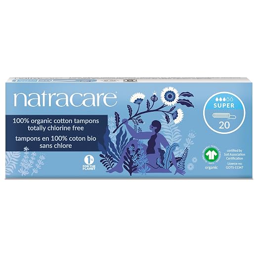 Natracare Non-Applicator 100% Organic Cotton Tampons, Super, Totally Chlorine Free, Biodegradable and Compostable (1 Pack, 20 Tampons Total)