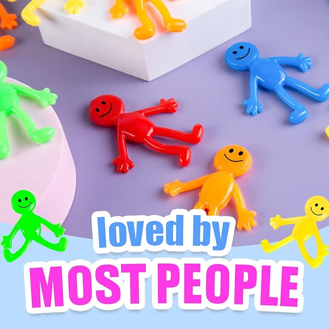 POPLAY 60PCS Smile Face Bendable Man, Stretchy Figures Party Favors Gooey Bendy Fidget Toys for Stress Relief, Classroom Exchange Prizes, Birthday Goodie Bag Stuffers
