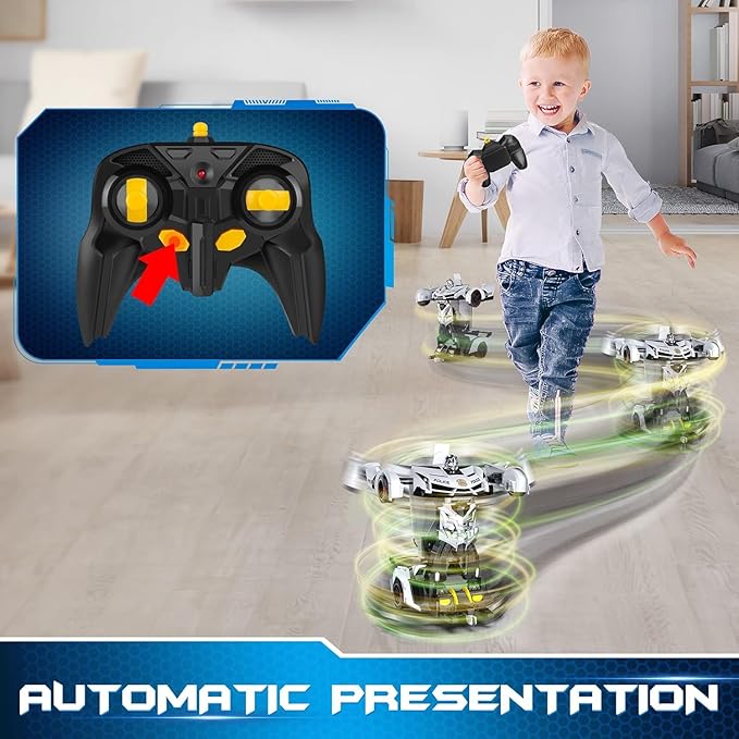 Remote Control Car - Transforming Toy Car Robot, One-Button Deformation with Flashing Lights 2.4GHz 1:18 Scale Transforming Police Car with 360-Degree Rotation Toys for Boys and Girls